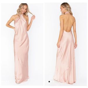 Show Me Your MuMu Jasmine Halter Maxi Dress Rose Gold Luxe Satin